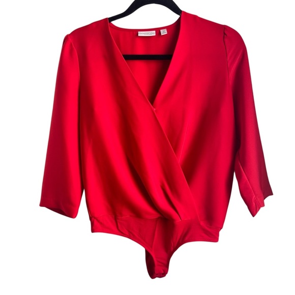 New York and Company | Eva Mendes Red Satin Bodysuit - Picture 1 of 9